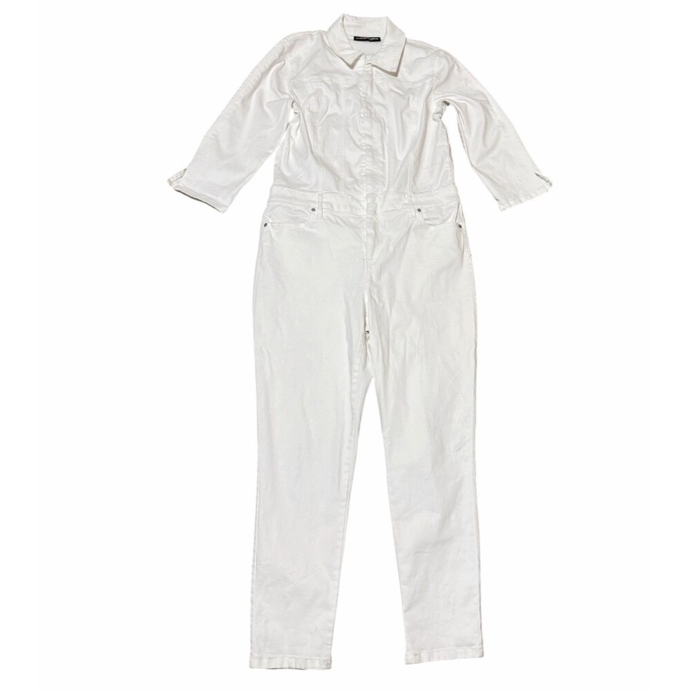 Gabrielle Union White Denim Jumpsuit Utility Coverall Streetwear Boilersuit L